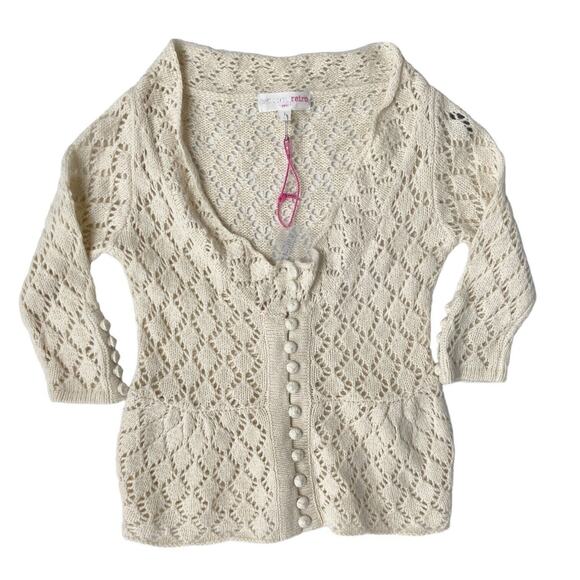American Retro Paris Girl Size 1 Cardigan Sweater Open Knit Cream Cashmere Blend - Picture 1 of 6